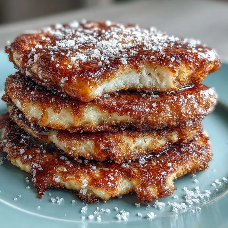 Golden-brown fluffy pancakes with crispy edges, sprinkled with cinnamon sugar, served fresh for a sweet breakfast.