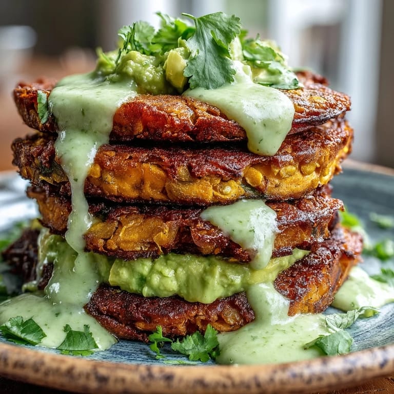 Golden-brown Crispy Sweet Potato & Red Lentil Patties on a plate with fresh lime wedges.