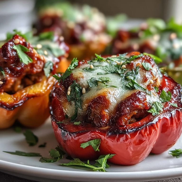 Spicy ground turkey filling steams inside sweet mini peppers, featuring a bubbly, golden cheese crust for a savory, satisfying bite.