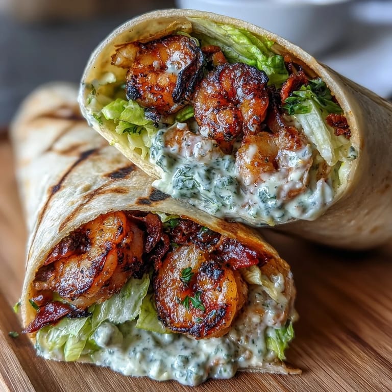 Tender grilled shrimp and crisp romaine lettuce wrapped with Caesar dressing and shaved Parmesan in a flour tortilla.  