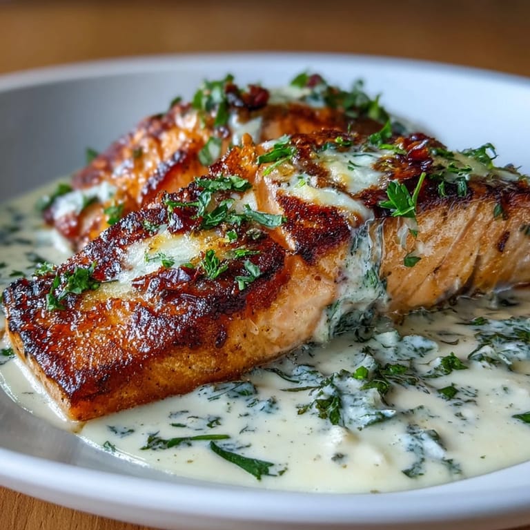 Baked salmon in a rich, tangy lemon butter sauce, perfect for a gluten-free, elegant seafood dinner.