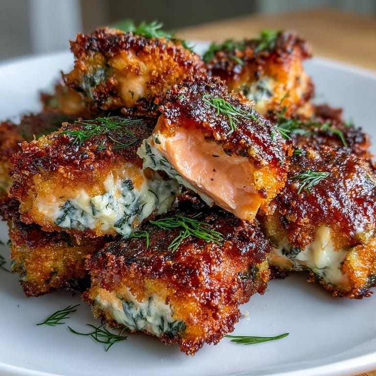 Crispy salmon bites featuring golden panko crust and tender fish inside, ideal for party snacks or light meals.
