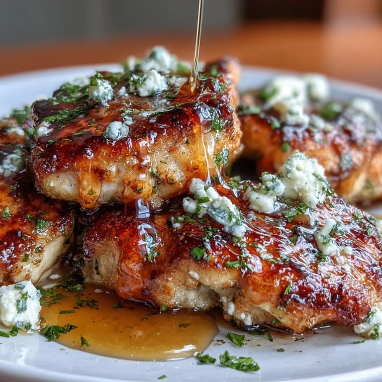 Juicy seared chicken topped with tangy feta cheese, finished with a sweet and spicy hot honey glaze for a flavor-packed dinner.