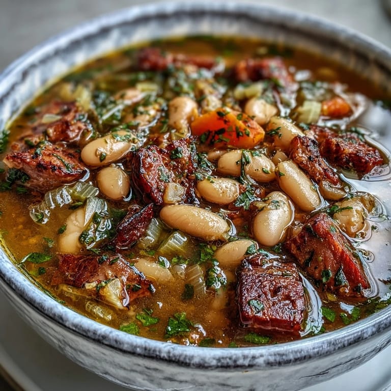 Creamy white beans, diced ham, and fresh vegetables simmer slowly for maximum flavor and comfort.  