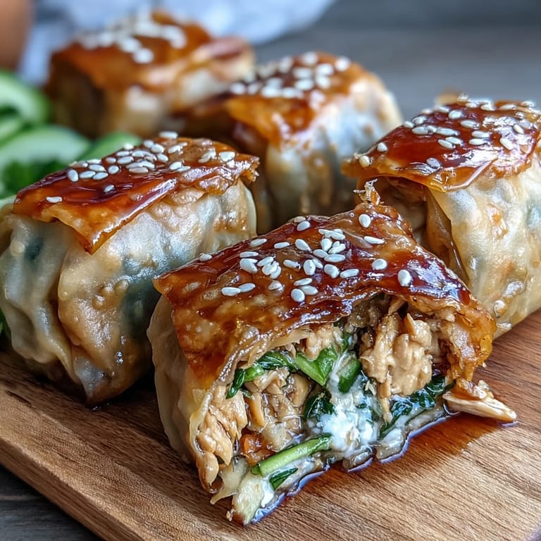 Golden brown rice paper-wrapped dumpling bites filled with juicy chicken and colorful vegetables, perfect for a gluten-free appetizer.