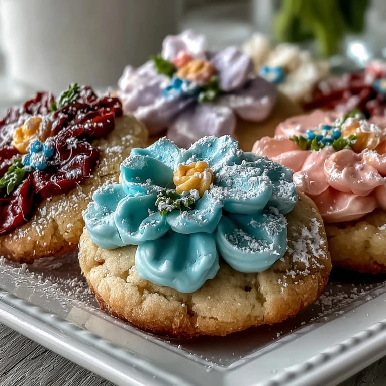 Delicate buttery cookies in floral shapes, beautifully iced with pastel colors for spring events.  