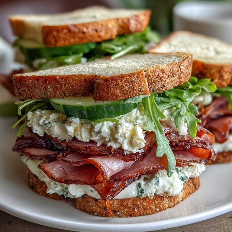 A beautiful assortment of classic Kentucky Derby Tea Sandwich Trio featuring delicate finger sandwiches with fresh cucumber, savory ham, and creamy egg salad.  