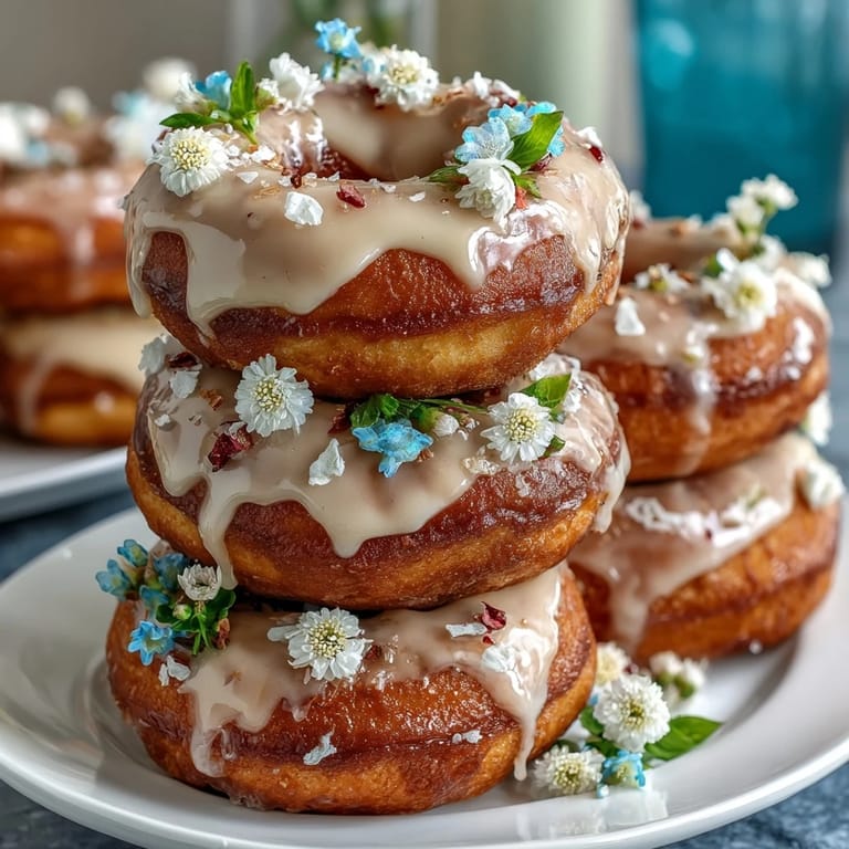 Adorable Baby in Bloom Mini Donut Tower, adorned with fresh edible flowers and arranged in a whimsical tiered display for festive occasions.