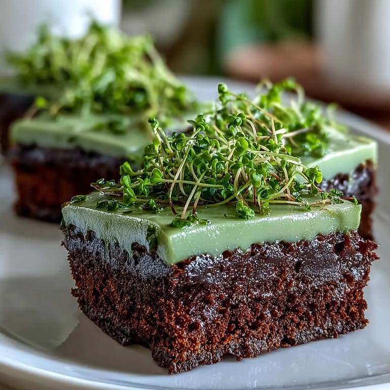 Chocolate shamrock brownies topped with smooth green icing, a delightful St. Patrick's Day treat for all ages.