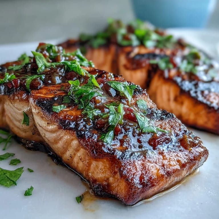 Succulent grilled salmon served with a bright strawberry salsa, offering a refreshing and healthy meal.