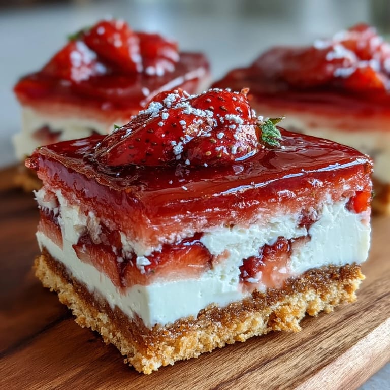 Vibrant strawberry lemonade filling atop golden shortbread crust, offering a sweet-tart treat perfect for summer picnics.