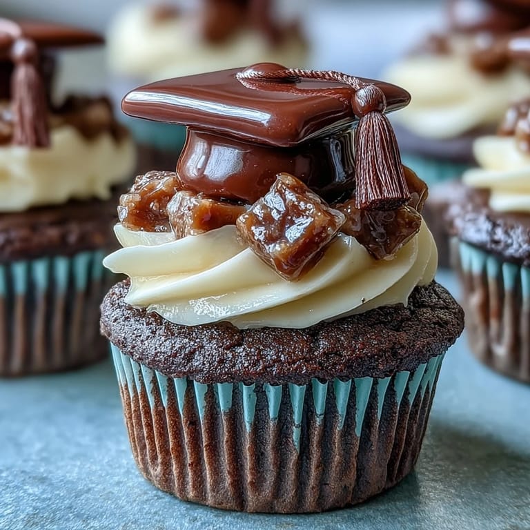 Delightful vanilla cupcakes decorated with fondant caps and diplomas, making a sweet centerpiece for any graduation celebration.