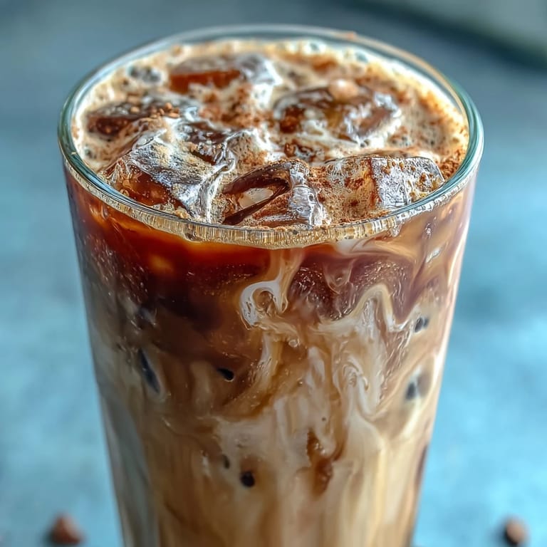 Creamy iced espresso drink with brown sugar syrup and oat milk, perfect for a refreshing coffee break