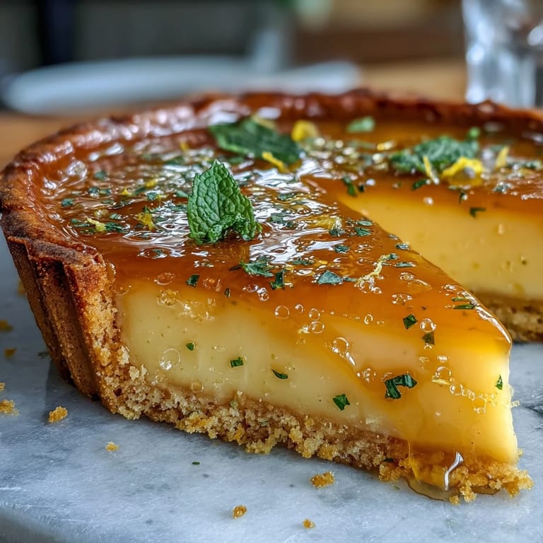 Bright and buttery lemon curd tart, silky citrus center in a golden crust, adorned with colorful edible flowers.