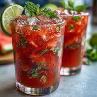 Refreshing watermelon mint vodka spritz mocktail with vibrant mint and citrus in a tall glass, perfect for summer parties.