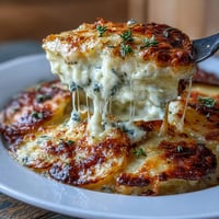 Creamy scalloped potatoes with Gruyere cheese, baked until golden and bubbling, make a rich, comforting side for holiday dinners.